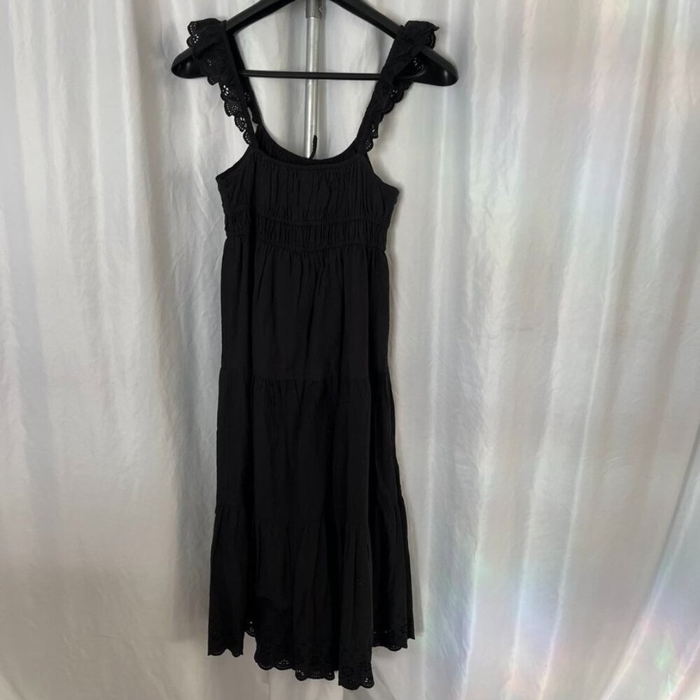 NEW BP Smocked Cotton Sundress Eyelet Strap Tiered Midi Black M - Picture 4 of 14
